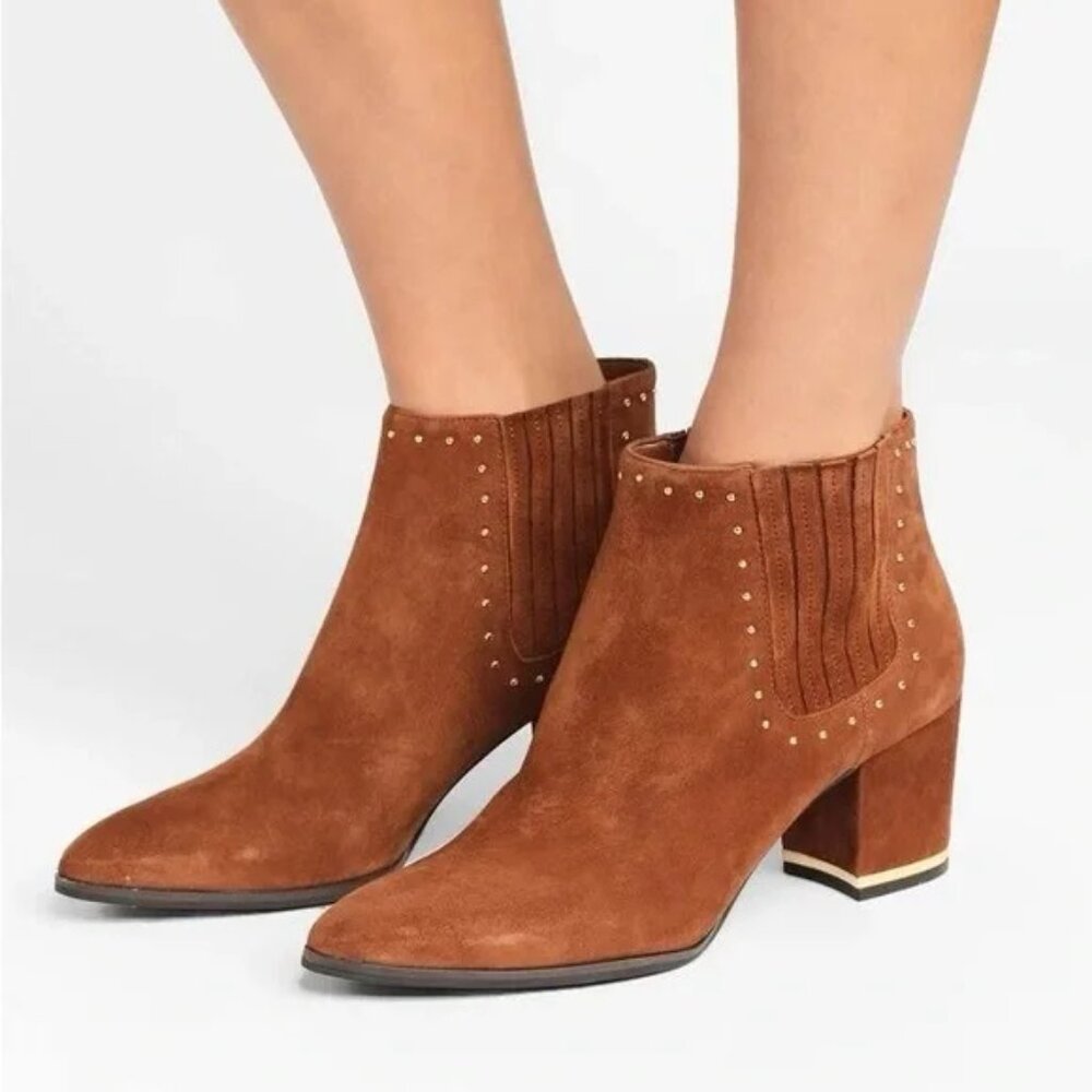 NIB ✅ Michael Kors GEMMA Studded Ankle Boot in Dark Caramel (Suede) 9B ✨ NIB
